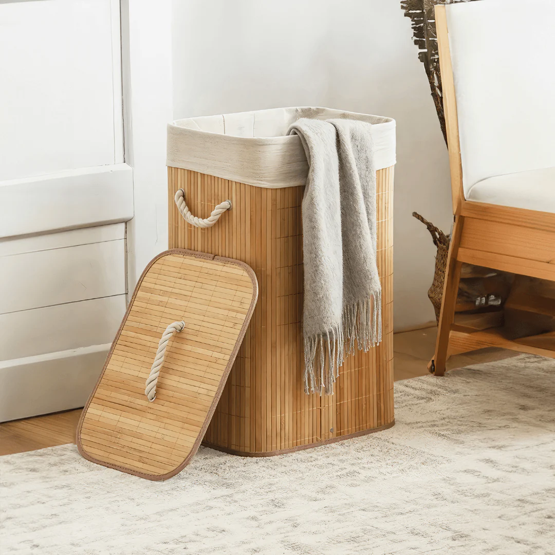 Cesto de roupas bambu com tampa